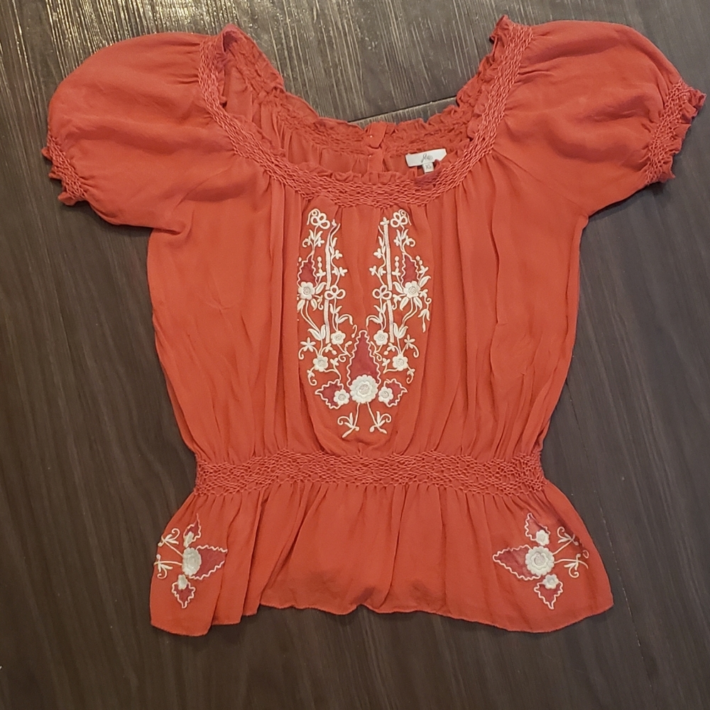 Joie Silk Peach Colored Peasant Blouse